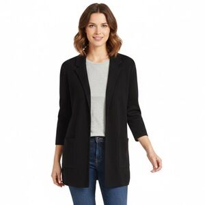 J.Crew Quiet Luxury Black Merino Wool Longline Blazer Cardigan Size M